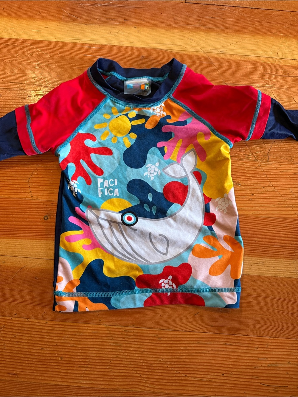 Krio Kids Multicolor Whale Rashguard - Red & Navy Accents